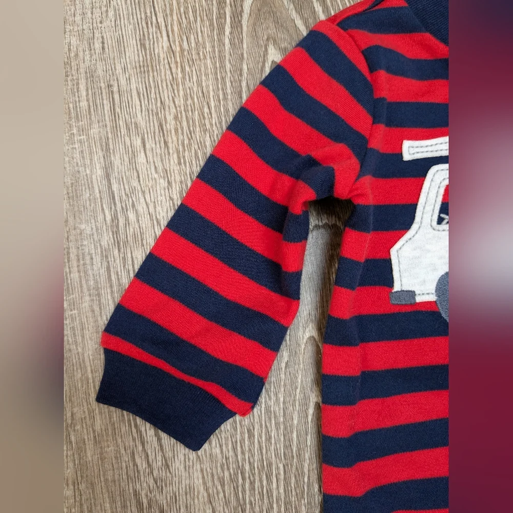 NWT Carter's Red and Blue Dump Truck 100% Cotton Zipper Footie Size 0-3 Months